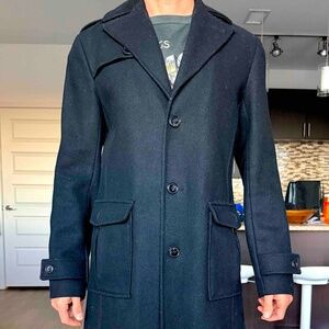 Ben Sherman Men's Black Peacoat Trenchcoat Wool Blend S